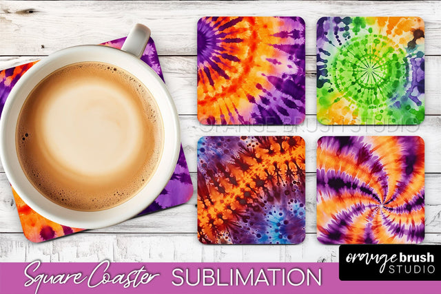 Halloween Tie Dye Square Coaster Sublimation PNG Design Sublimation OrangeBrushStudio 