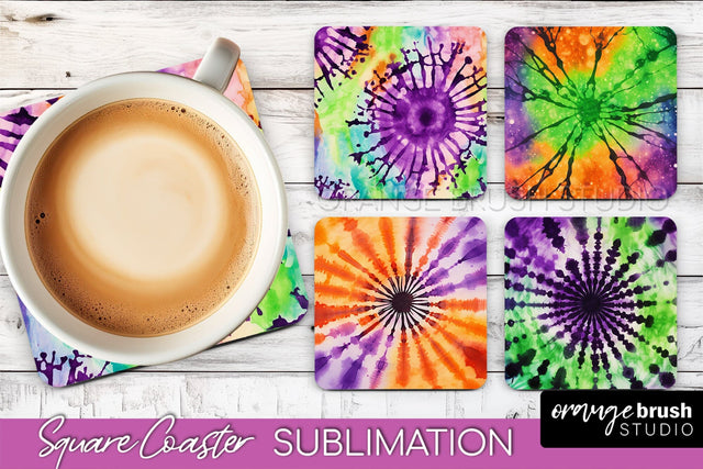 Halloween Tie Dye Square Coaster Sublimation PNG Design Sublimation OrangeBrushStudio 