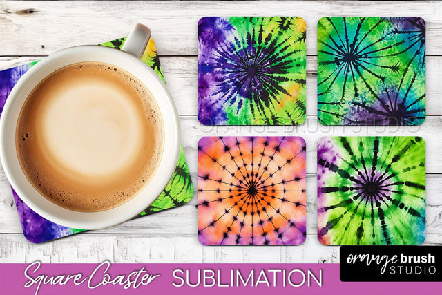 Halloween Tie Dye Square Coaster Sublimation PNG Design Sublimation OrangeBrushStudio 