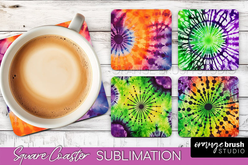 Halloween Tie Dye Square Coaster Sublimation PNG Design Sublimation OrangeBrushStudio 