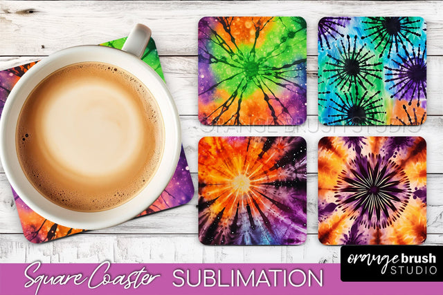 Halloween Tie Dye Square Coaster Sublimation PNG Design Sublimation OrangeBrushStudio 