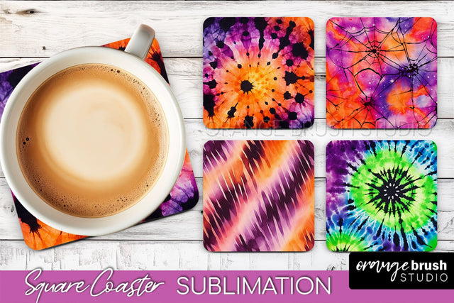 Halloween Tie Dye Square Coaster Sublimation PNG Design Sublimation OrangeBrushStudio 