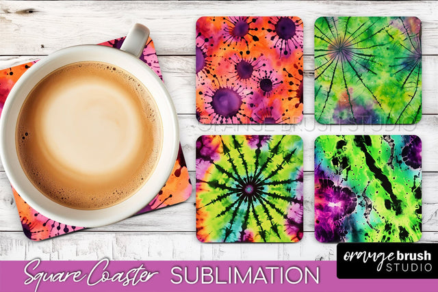 Halloween Tie Dye Square Coaster Sublimation PNG Design Sublimation OrangeBrushStudio 