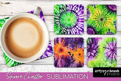 Halloween Tie Dye Square Coaster Sublimation PNG Design Sublimation OrangeBrushStudio 