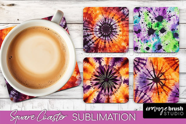 Halloween Tie Dye Square Coaster Sublimation PNG Design Sublimation OrangeBrushStudio 
