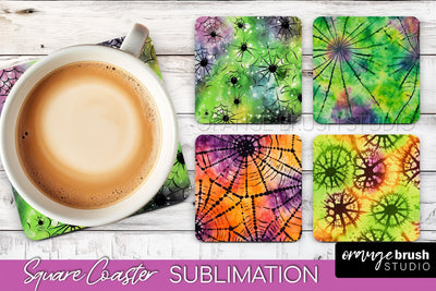 Halloween Tie Dye Square Coaster Sublimation PNG Design Sublimation OrangeBrushStudio 