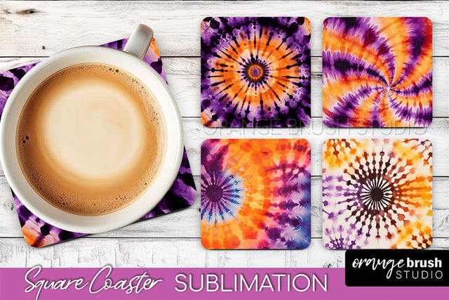 Halloween Tie Dye Square Coaster Sublimation PNG Design Sublimation OrangeBrushStudio 