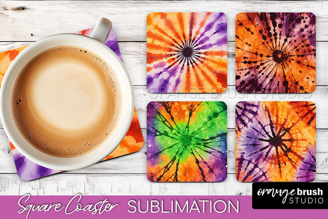 Halloween Tie Dye Square Coaster Sublimation PNG Design Sublimation OrangeBrushStudio 