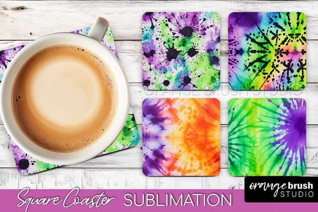 Halloween Tie Dye Square Coaster Sublimation PNG Design Sublimation OrangeBrushStudio 