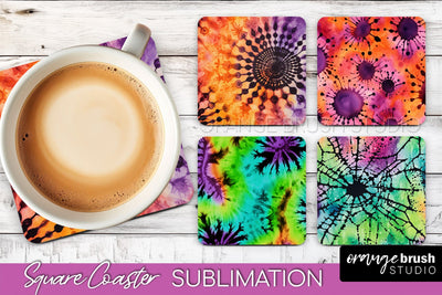 Halloween Tie Dye Square Coaster Sublimation PNG Design Sublimation OrangeBrushStudio 