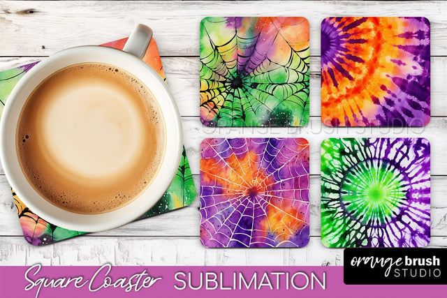 Halloween Tie Dye Square Coaster Sublimation PNG Design Sublimation OrangeBrushStudio 