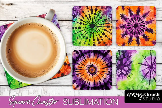 Halloween Tie Dye Square Coaster Sublimation PNG Design Sublimation OrangeBrushStudio 