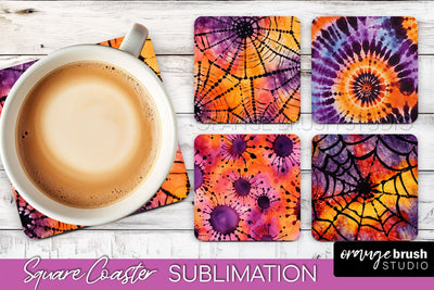 Halloween Tie Dye Square Coaster Sublimation PNG Design Sublimation OrangeBrushStudio 