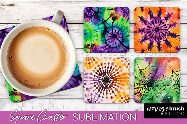 Halloween Tie Dye Square Coaster Sublimation PNG Design Sublimation OrangeBrushStudio 