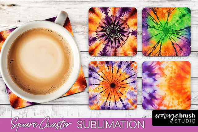 Halloween Tie Dye Square Coaster Sublimation PNG Design Sublimation OrangeBrushStudio 