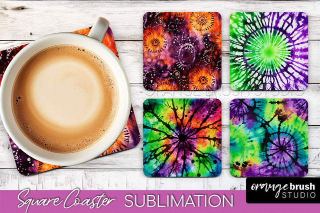 Halloween Tie Dye Square Coaster Sublimation PNG Design Sublimation OrangeBrushStudio 