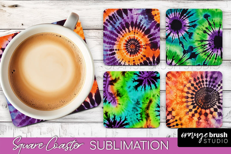 Halloween Tie Dye Square Coaster Sublimation PNG Design Sublimation OrangeBrushStudio 