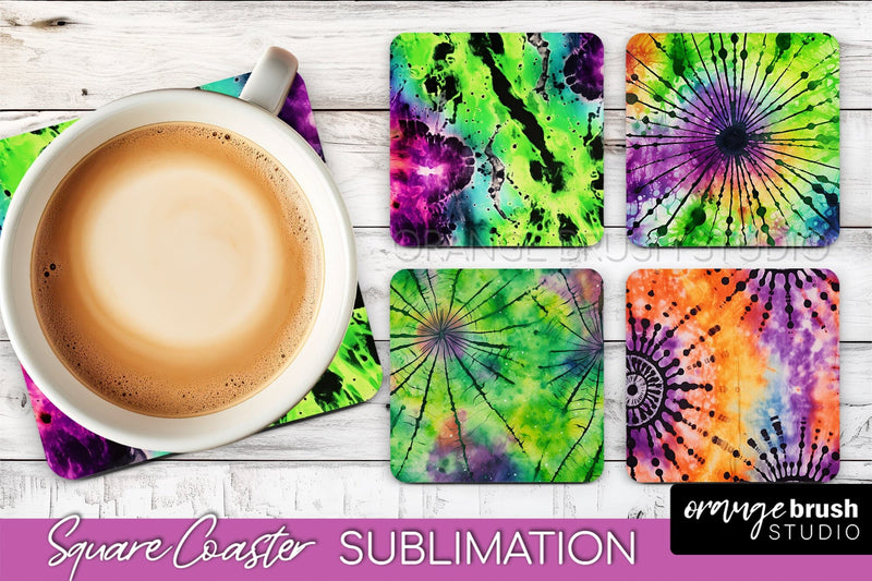 Halloween Tie Dye Square Coaster Sublimation PNG Design Sublimation OrangeBrushStudio 
