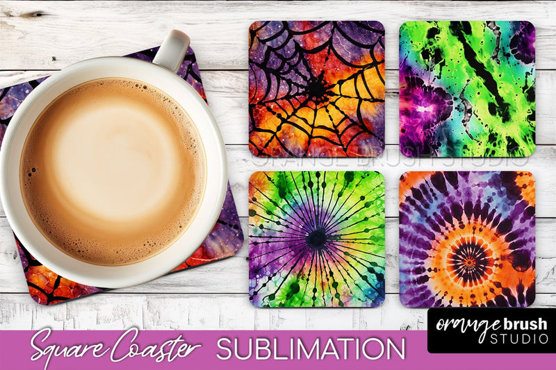 Halloween Tie Dye Square Coaster Sublimation PNG Design Sublimation OrangeBrushStudio 