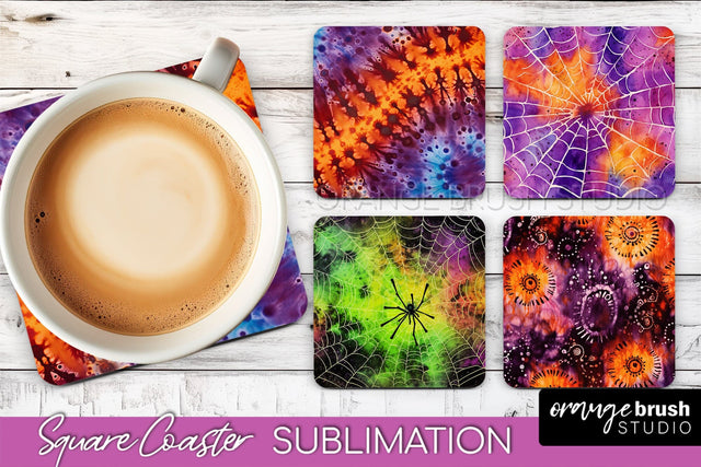 Halloween Tie Dye Square Coaster Sublimation PNG Design Sublimation OrangeBrushStudio 