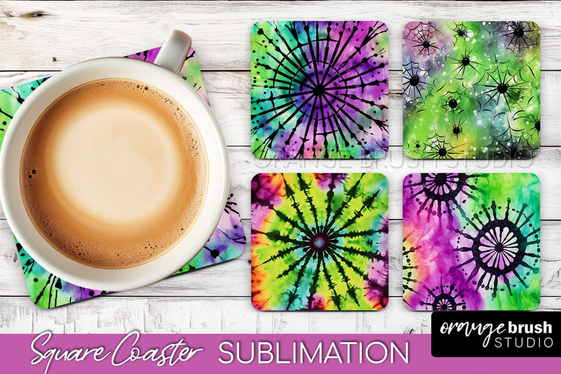 Halloween Tie Dye Square Coaster Sublimation PNG Design Sublimation OrangeBrushStudio 