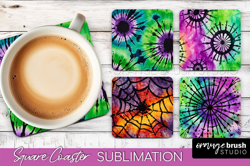 Halloween Tie Dye Square Coaster Sublimation PNG Design Sublimation OrangeBrushStudio 