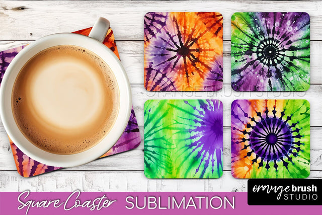 Halloween Tie Dye Square Coaster Sublimation PNG Design Sublimation OrangeBrushStudio 