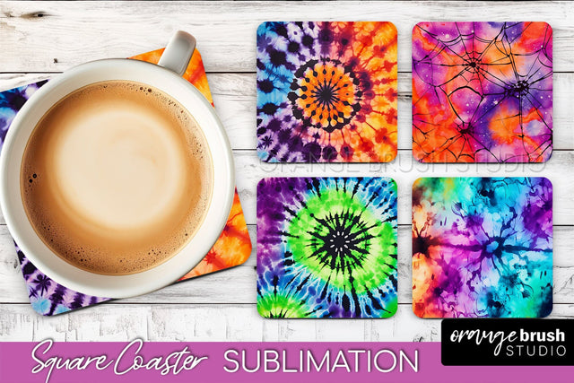 Halloween Tie Dye Square Coaster Sublimation PNG Design Sublimation OrangeBrushStudio 