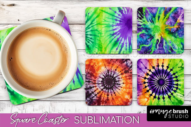 Halloween Tie Dye Square Coaster Sublimation PNG Design Sublimation OrangeBrushStudio 