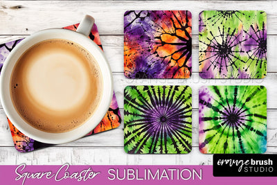 Halloween Tie Dye Square Coaster Sublimation PNG Design Sublimation OrangeBrushStudio 