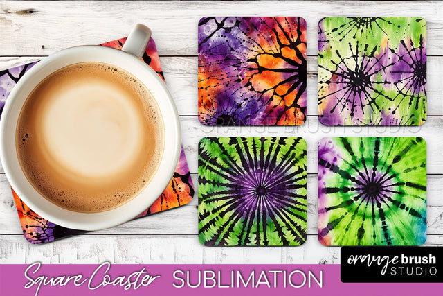 Halloween Tie Dye Square Coaster Sublimation PNG Design Sublimation OrangeBrushStudio 