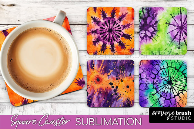 Halloween Tie Dye Square Coaster Sublimation PNG Design Sublimation OrangeBrushStudio 