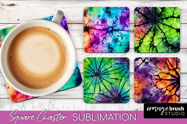 Halloween Tie Dye Square Coaster Sublimation PNG Design Sublimation OrangeBrushStudio 