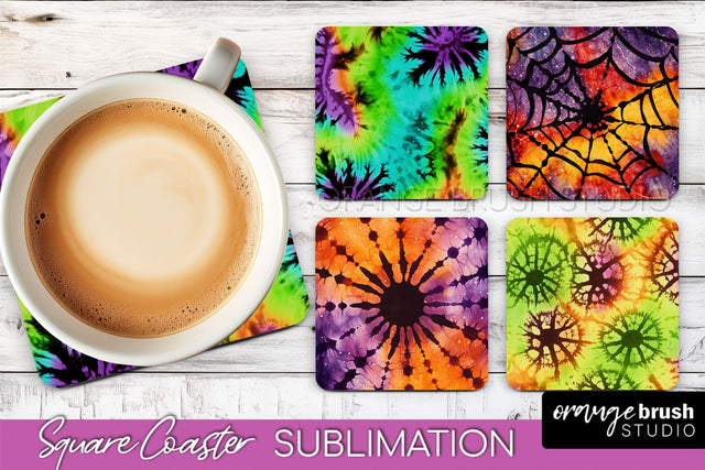 Halloween Tie Dye Square Coaster Sublimation PNG Design Sublimation OrangeBrushStudio 