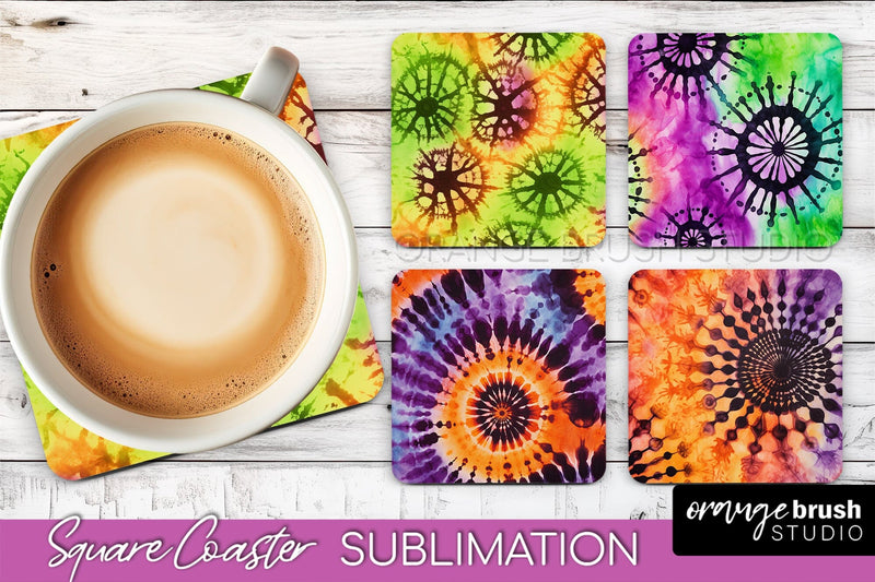 Halloween Tie Dye Square Coaster Sublimation PNG Design Sublimation OrangeBrushStudio 