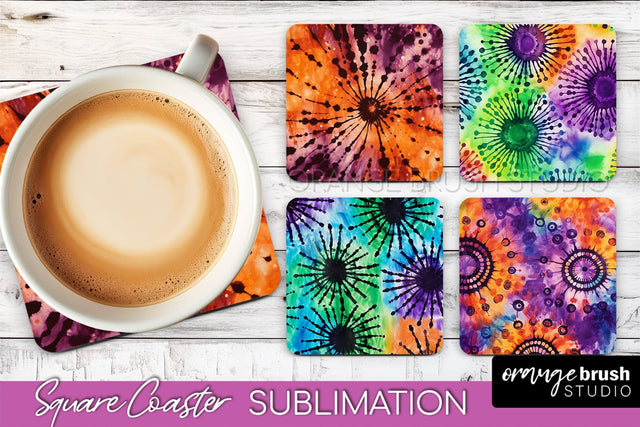 Halloween Tie Dye Square Coaster Sublimation PNG Design Sublimation OrangeBrushStudio 