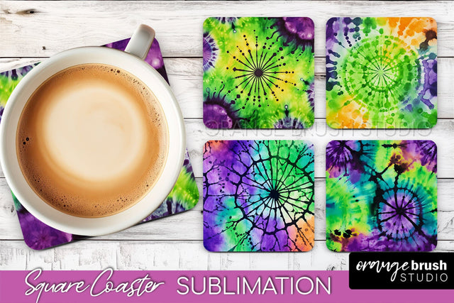Halloween Tie Dye Square Coaster Sublimation PNG Design Sublimation OrangeBrushStudio 