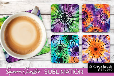 Halloween Tie Dye Square Coaster Sublimation PNG Design Sublimation OrangeBrushStudio 