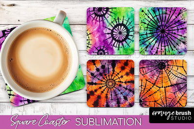 Halloween Tie Dye Square Coaster Sublimation PNG Design Sublimation OrangeBrushStudio 