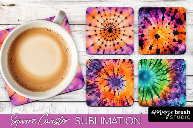 Halloween Tie Dye Square Coaster Sublimation PNG Design Sublimation OrangeBrushStudio 