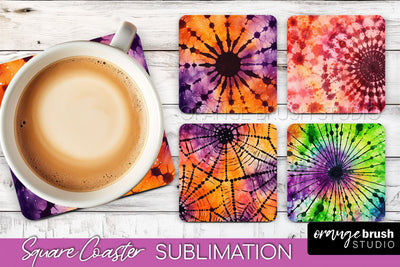 Halloween Tie Dye Square Coaster Sublimation PNG Design Sublimation OrangeBrushStudio 