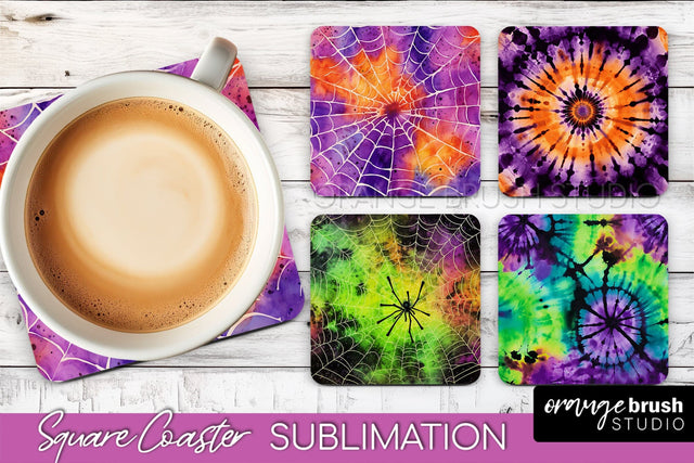 Halloween Tie Dye Square Coaster Sublimation PNG Design Sublimation OrangeBrushStudio 