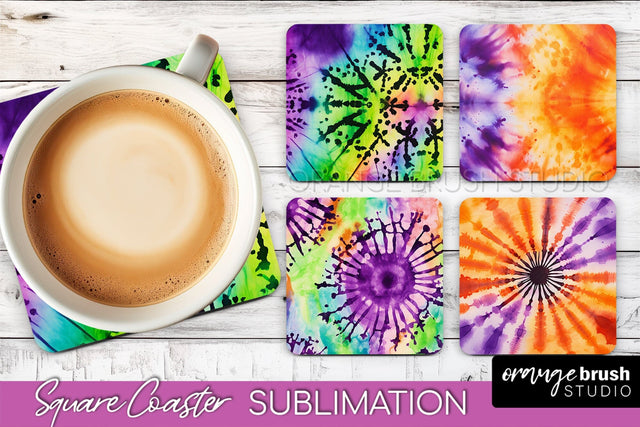 Halloween Tie Dye Square Coaster Sublimation PNG Design Sublimation OrangeBrushStudio 