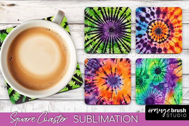 Halloween Tie Dye Square Coaster Sublimation PNG Design Sublimation OrangeBrushStudio 