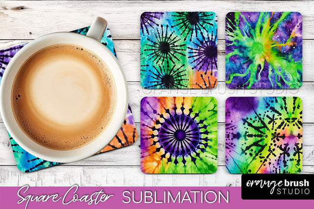 Halloween Tie Dye Square Coaster Sublimation PNG Design Sublimation OrangeBrushStudio 