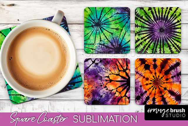 Halloween Tie Dye Square Coaster Sublimation PNG Design Sublimation OrangeBrushStudio 