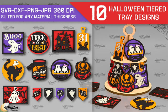 Halloween Tiered Tray Laser Cut Bundle. Halloween Decor SVG SVG Evgenyia Guschina 