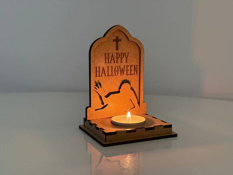 Halloween Tombstone Candle Holder | Happy Halloween Zombie Lantern | Laser Cut Tea Light SVG DXF File SVG LaserCutano 