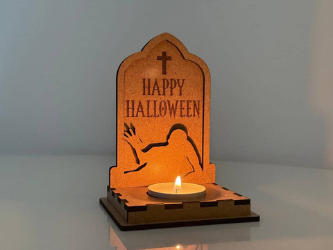 Halloween Tombstone Candle Holder | Happy Halloween Zombie Lantern | Laser Cut Tea Light SVG DXF File SVG LaserCutano 
