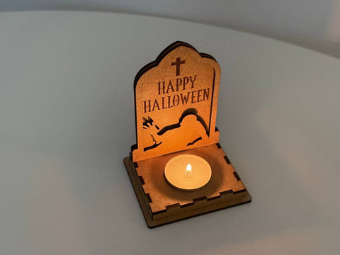 Halloween Tombstone Candle Holder | Happy Halloween Zombie Lantern | Laser Cut Tea Light SVG DXF File SVG LaserCutano 